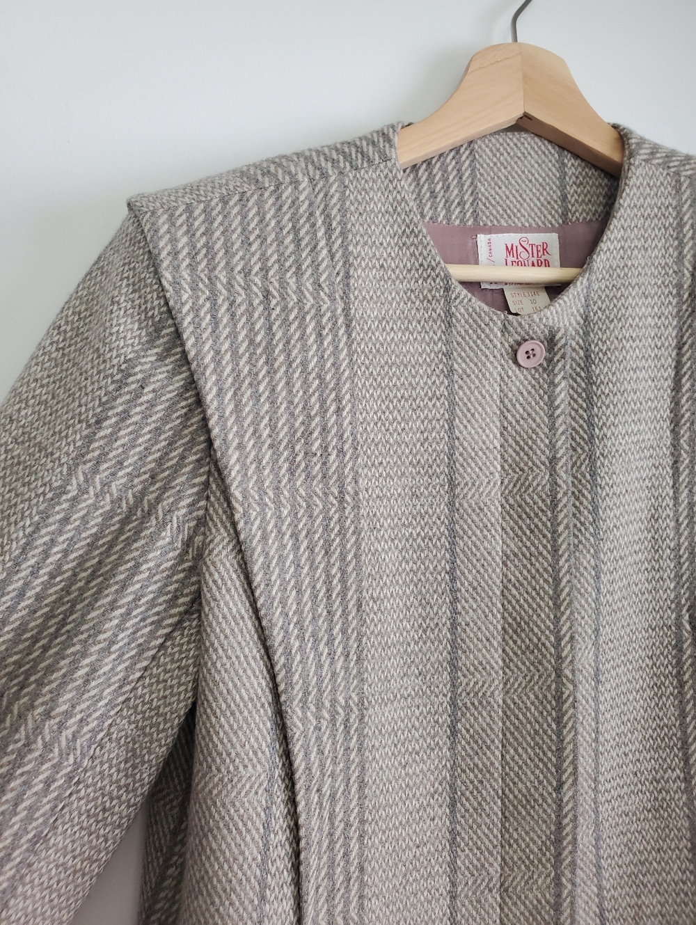 Vintage 80s Blazer Mister Leonard Wool Large Suit Jacket Neutral Tweed Plaid